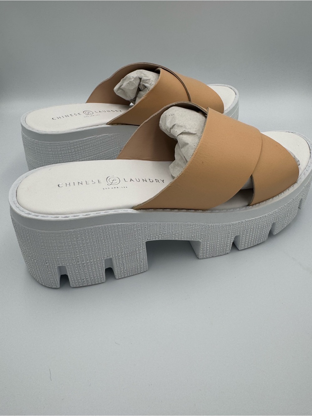 Chinese Laundry Platform Slide Sandals Women’s Size 9.5 Tan Nude Chunk New